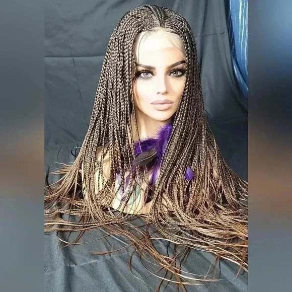 Premium Handmade Auburn Ombre Braided Wig with Box Braids & Cornrows - NWT - Picture 9 of 15